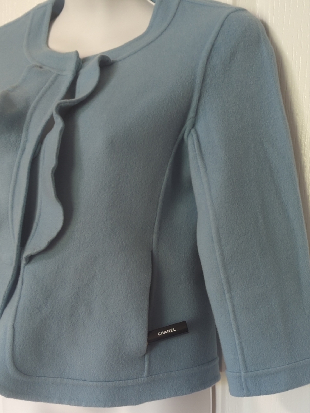 Talbots Light Blue Ruffle-Front Cropped Jacket - Picture 6 of 12